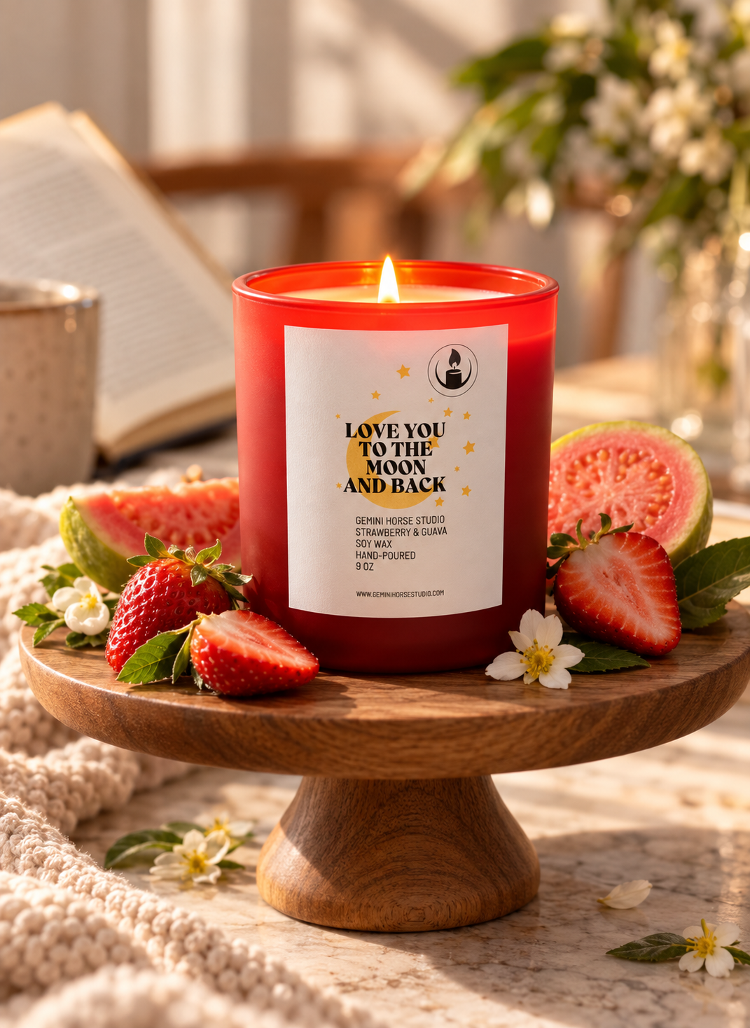 Love You to the Moon and Back – Guava & Strawberry Soy Candle, 9 oz